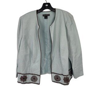 Jessica Howard size 14W Light Blue Open Front Jacket  Brown Embroidered  Beaded